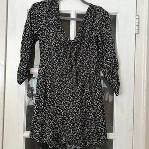 Miss Selfridge Floral Print Tie Front Open Back Navy Romper